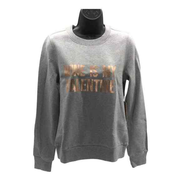 Halogen Women’s Gray Gold Graphic Sweatshirt Wine Is My Valentine Size S NWT - Picture 11 of 16